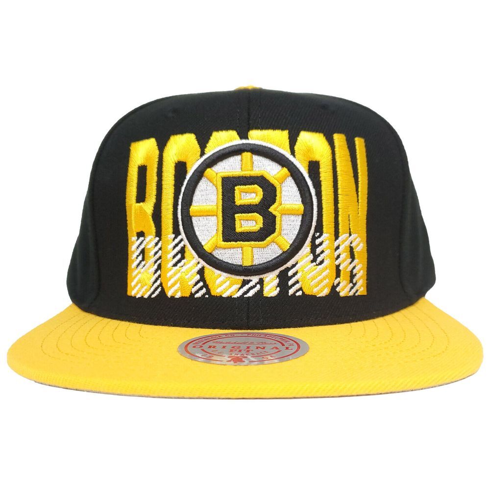 Boston Bruins Mitchell & Ness NHL Snapback Hat Cap 3D Logo Black‎ Yellow NWT